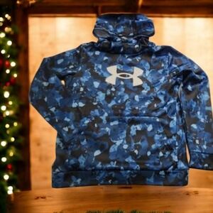 NWT Under Armour Hoodie Youth Large Loose Fit.  Blue Camo Print. White UA logo.